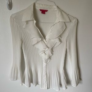 Vintage Sunny Leigh sheer scrunch blouse size m/L ruffle collar button-up y2k 90